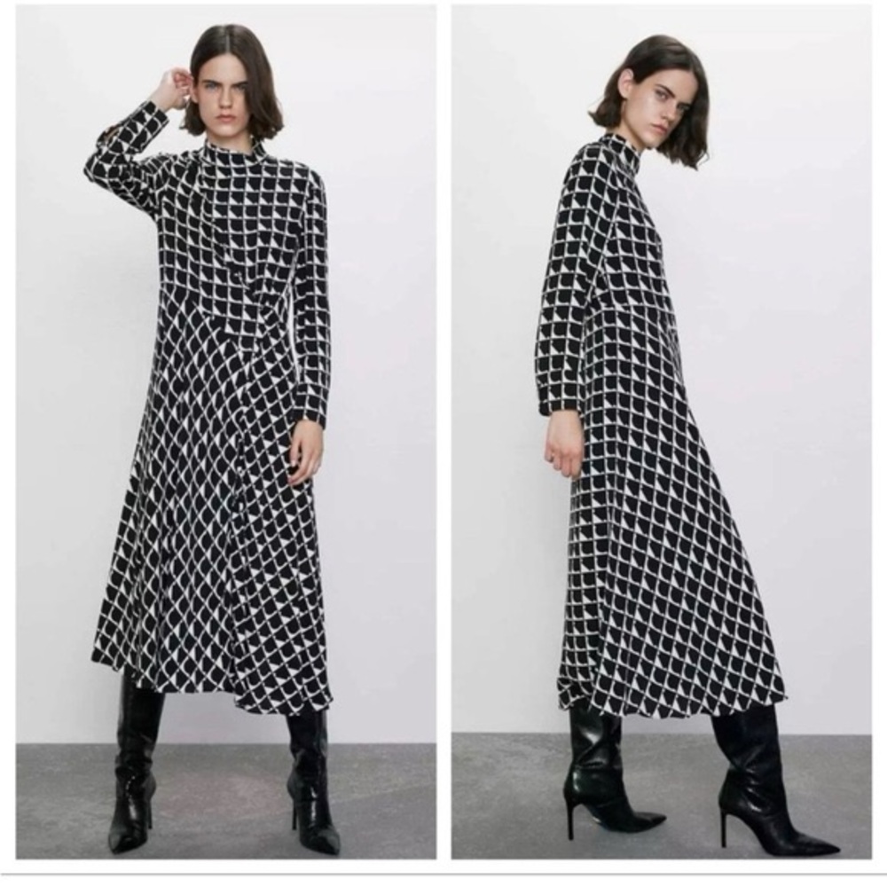 Zara Long Printed Midi Dress Bloggers Favorite Size Medium - Picture 5 of 6